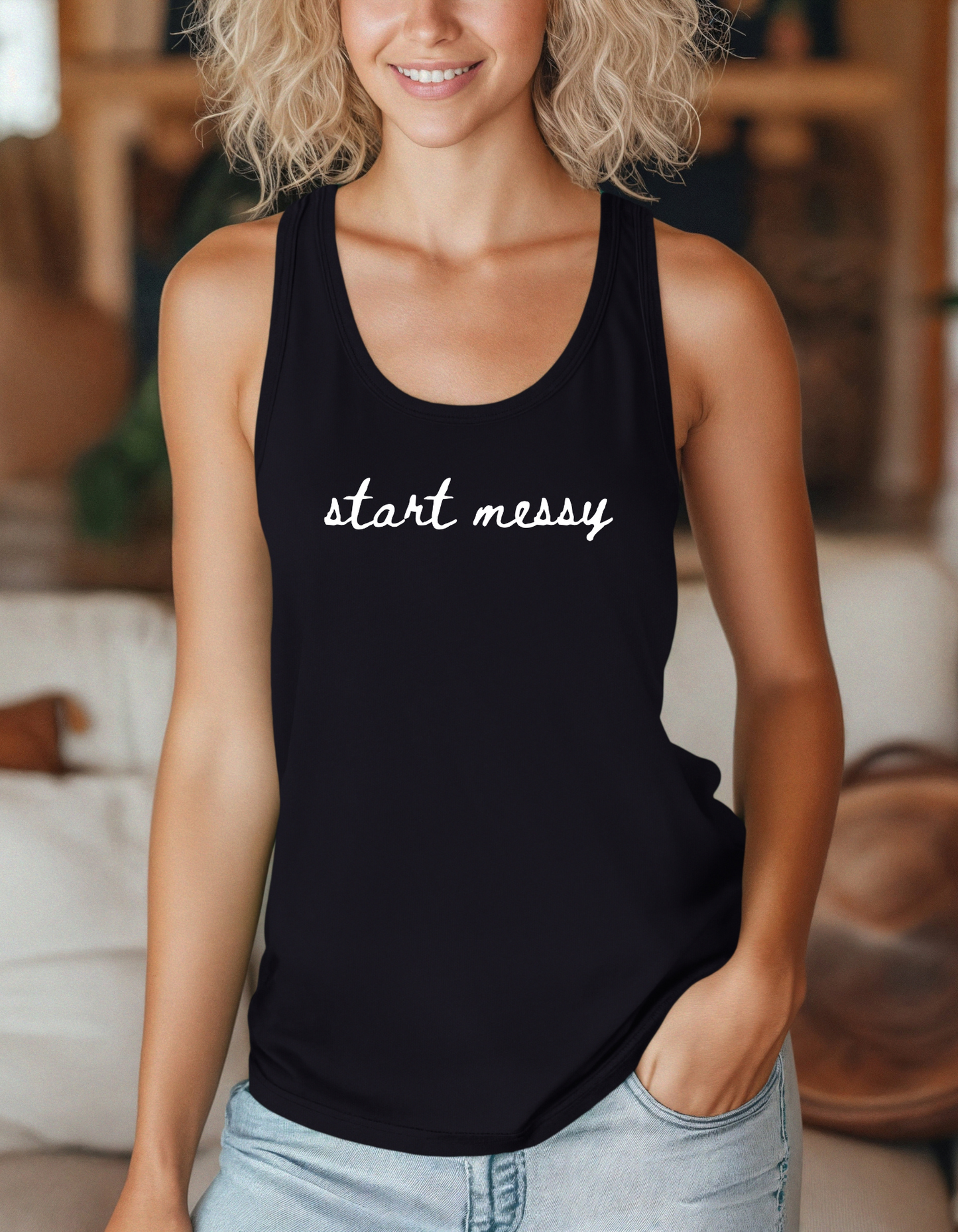 Start Messy Racerback Tank Top