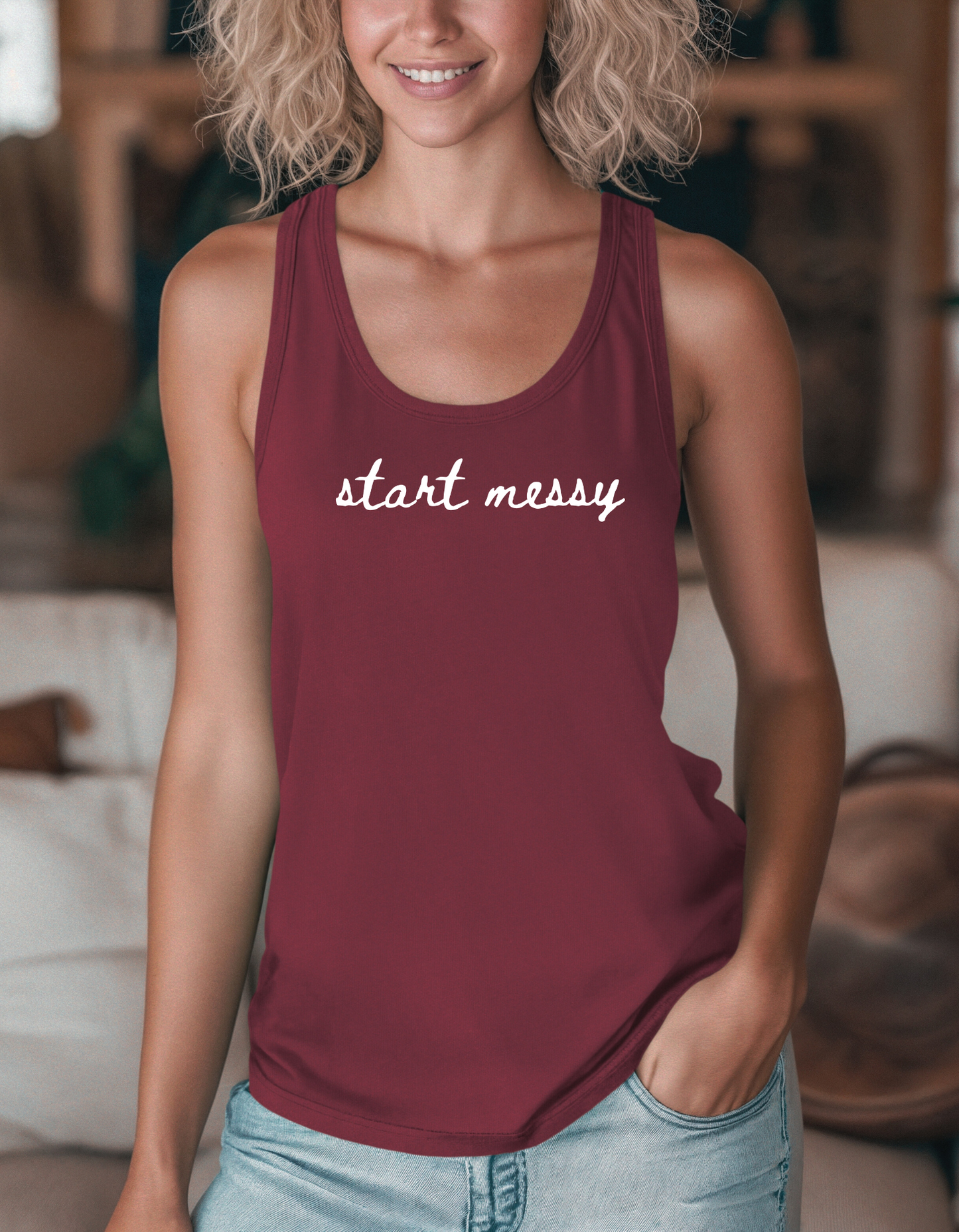 Start Messy Racerback Tank Top