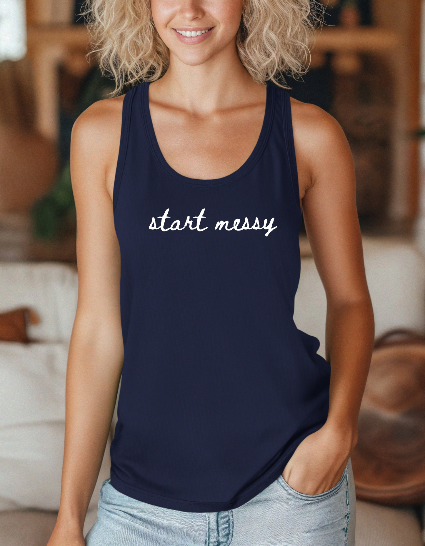 Start Messy Racerback Tank Top