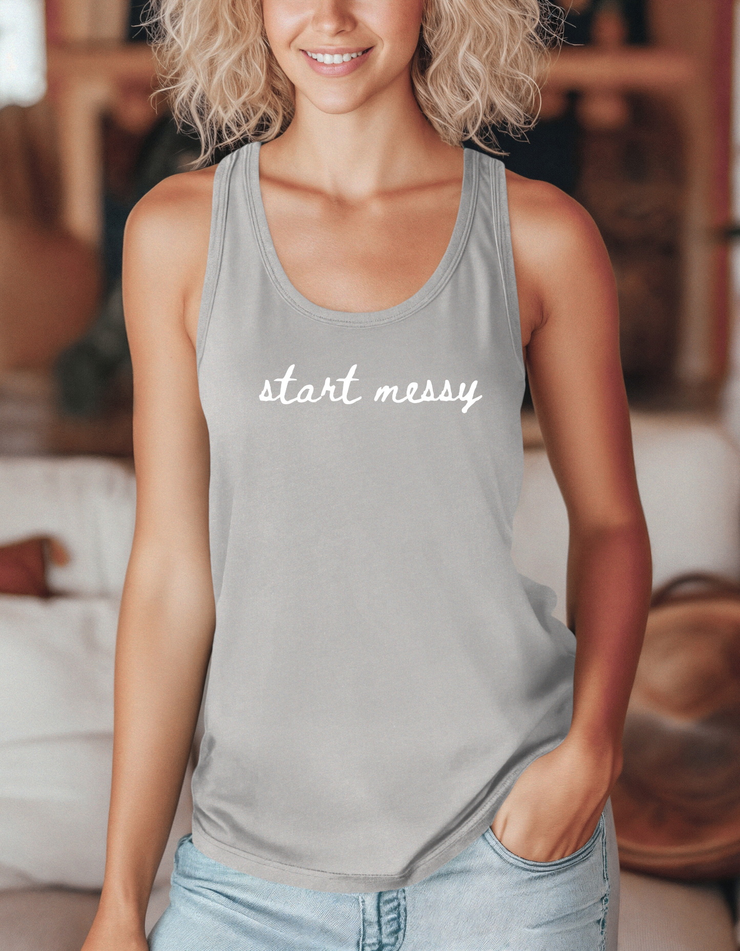 Start Messy Racerback Tank Top